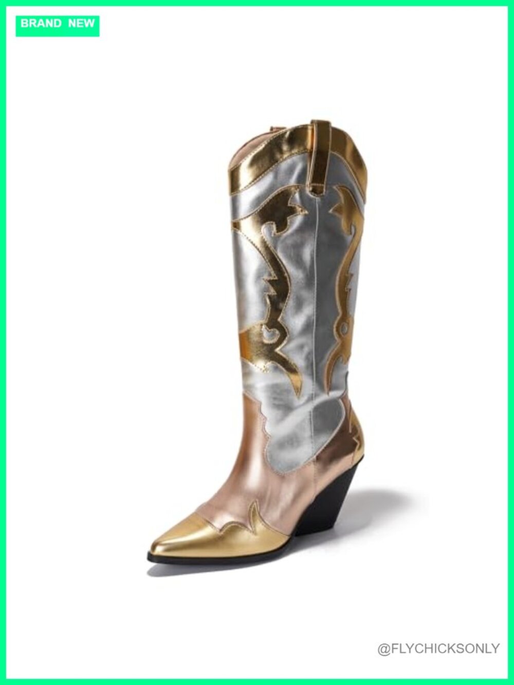 Cape Robbin Metallic Colorblock Cowboy Boots Mid Calf 3 Inch Heel Pointed Toe